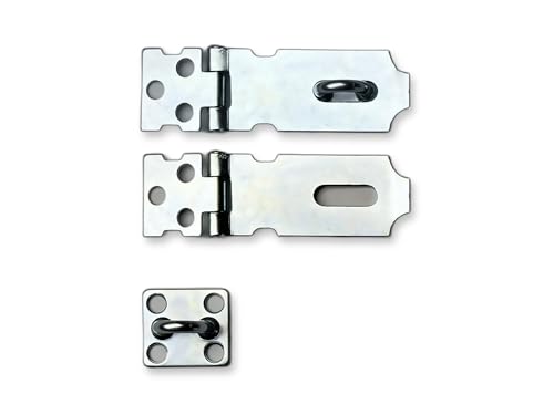 Image of QCAA Safety HASP with Fixed Staple Steel Construction 2-1 /2 inch Inch, Zinc Plated, 2 Pack, Made in Taiwan