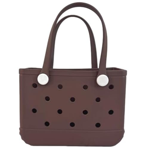 3 Sizes Waterproof Rubber Beach Tote Bag - Large/Medium/Small Waterproof, Sandproof, Washable, Lightweight Travel & Outdoor (Coffee, Small)