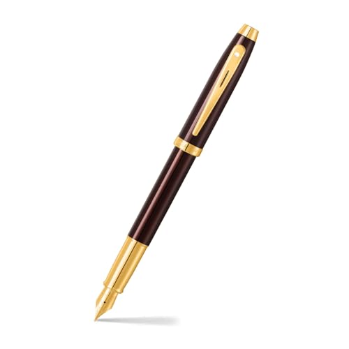 Sheaffer Gift 100 9370 Fountain Pen Glossy Coffee Brown with PVD Gold tone Trim | Fountain Pen Medium Nib | Premium Pen  - Detailed View