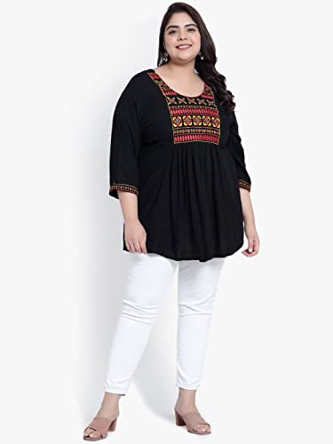 Image of Indietoga Women's Plus Size Viscose Rayon Embroidered Regular Fit Tops (2XL to 7XL)