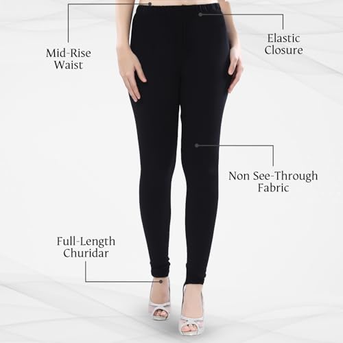 Image of TRASA Ultra Soft Cotton 4 Way Stretchable Churidar Solid Regular and Plus 20 Colours Leggings for Womens and Girls -Sizes :-M, L, XL, 2XL, 3XL, 4XL, 5XL, 6XL