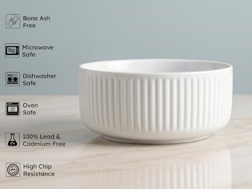 Image of Bodhi House Porcelain Large Serving Deep Bowl Set of 2 for Vegetable, Dal, Fruit, Cereal, Salad, Ramen, Mixing Bowl for Snack, Microwave Safe, Perfect for Dining and Gifting, White | 750 ml