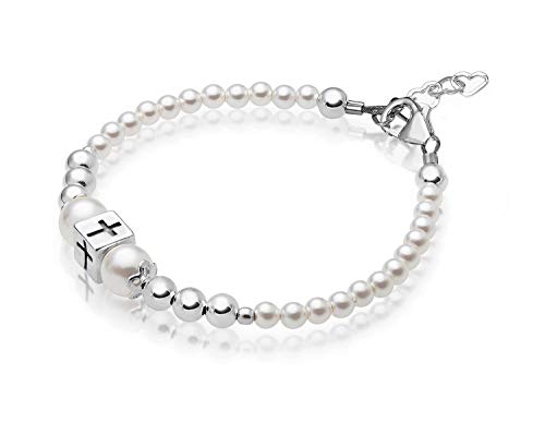 Baptism Pearl Bracelet for Girls, Sterling Silver Cross Charm - Baptism Gifts for Girl Handmade with High-end white or Pink Simulated European Pearls, Girls Jewelry Birthday Gifts4
