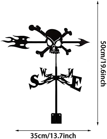 Weather Vane Weathervane Skull Shape Metal Weathervane with Wind Direction Indicator,Farmhouse Weather Vane Roof Mount,Wind Direction Indicator Kit Outdoor Metal Bracket Weather Vane