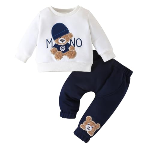 LUVCES 2Pcs Conjunto Ropa para Bebés Niños Casual Manga Larga Estampado Letras Lindo Oso Sweatshirt Pantalones Deportivos Primavera Otoño Trajes Oso de letras blancas 18-24 Meses