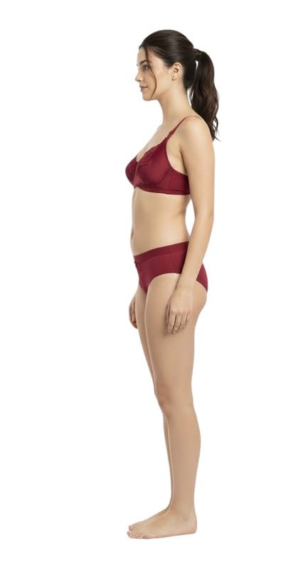 SOFTSWAY Women’s Net Bra Panty Set Full Coverage Non Padded Lingerie Combo Soft Breathable Everyday Comfort Innerwear Set for Women and Girls_Maroon_30 1