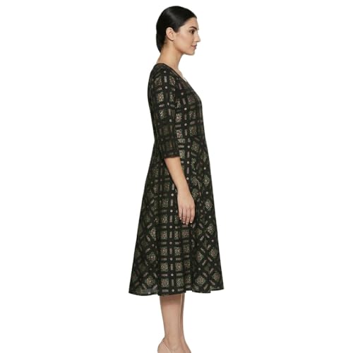 Image of Women's Pink Floral Printed Midi Dress, 3 /4 Sleeves, Notch Neck, A-Line Fit and Flare