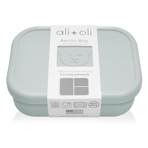 Ali+Oli Silicone Bento Box (Blue) Lunch Box for Kids, Toddlers, Preschoolers & Adults | BPA-Free and Spill-Proof | Ideal for School, and On-the-Go...