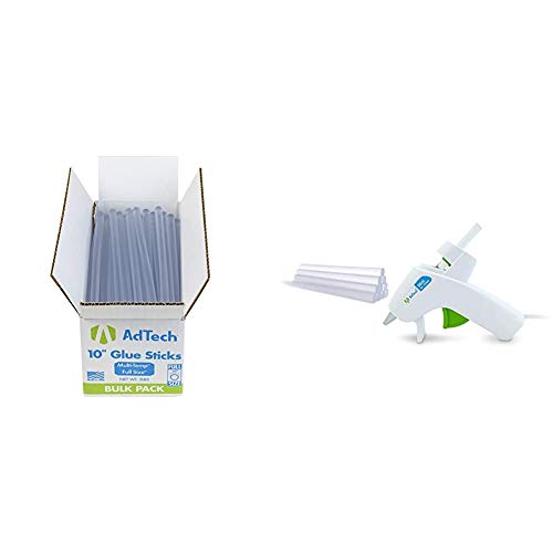 AdTech 220-115-5 10 Inch Hot Sticks Full-Size Multi-Temp 5-lb Box All-Purpose Glue Sticks-7/16 X10 5 Pound, Clear & Mini Hi-Temp Hot Glue Gun Combo Pack, White