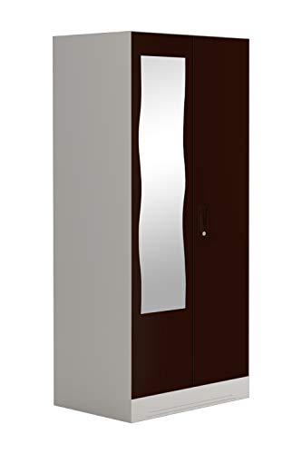 Image of Interio by Godrej Almirah Slimline 2-Door Steel Almirah, Cupboard for Clothes (Russet), 1-Year Warranty, 1 Locker, 4 Shelves and Curvilinear Mirror