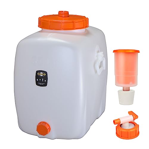 Mostfass 60 Liter mit Auslaufhahn NW 10 und Gärspund, Gärfass (60 L oval) für Most, Wein, Cider, Säfte, Getränke, Fass Getränkefass lebensmittelecht, Kunststoff Gärbehälter Behälter