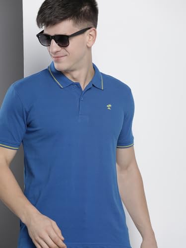 Image of The Indian Garage Co Men Slim Fit Solid Polo Neck Half Sleeves Tshirt