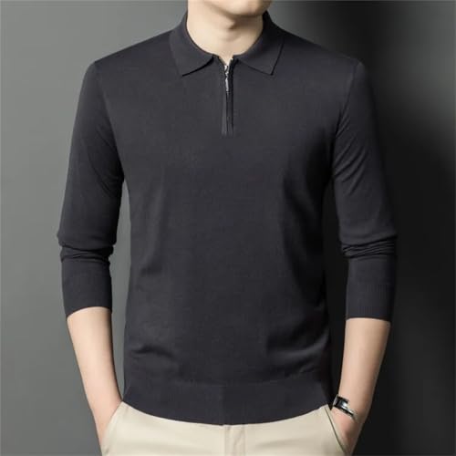 Men Sweater Jumpers Long Sleeve Zippers Turn-Down Collar Cashmere Silk Pullovers2