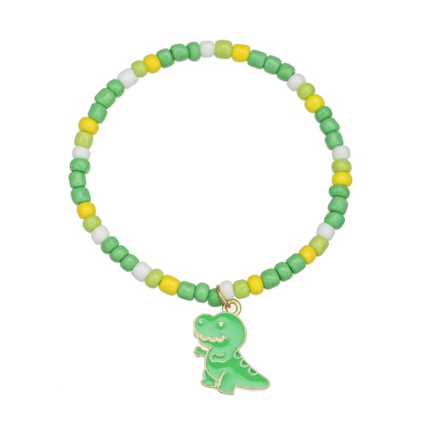 XAM Enamel Dinosaur Charm Beaded Bracelet - Colorful Alloy Jewelry Fun Party Favors & Gifts