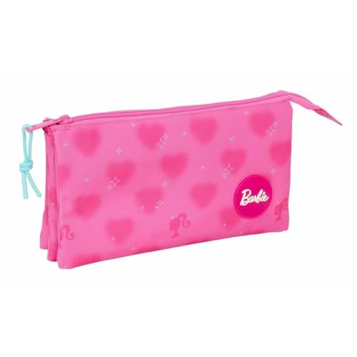 Miniatura 2 de SAFTA Barbie Corazones - Portatodo Triple, Estuche Infantil, Estuche Niño, Ideal para Niños en Edad Escolar, Cómodo y Versátil, Calidad y Resistencia, 22x3x12 cm