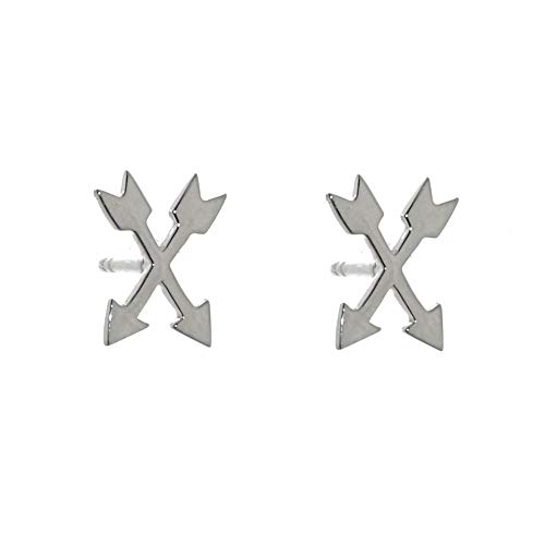Rue B Silver Pendientes Minimalistas de Plata de Ley con diseño de Flecha Cruzada (7 mm x 10 mm) (E176)