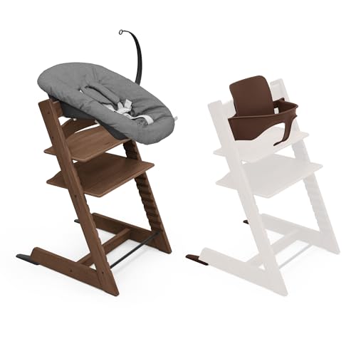 Trona Tripp Trapp de Stokke, Oak Warm Brown/Warm Brown (Incluye Silla + Baby Set 2) con Newborn Set - Diseño Seguro, Ajustable y Ergonómico
