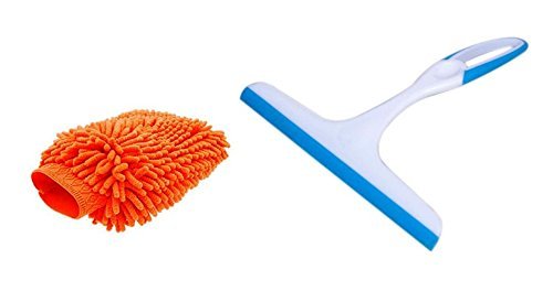 Prime hub Car Cleaning Combo - Mirror/Glass Cleaning Silicone Wiper & Double Sided Microfiber Hand Glove Duster - Assorted Color-picture-25