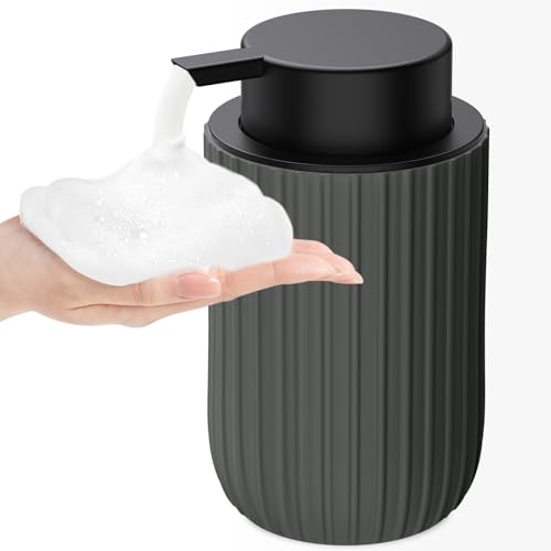 Image of Ceramic Foaming Soap Dispenser, 12 oz Bathroom Foam Hand Soap Dispenser, Refillable Lotion Soap Dispenser with Removable Pump for Kitchen Hand Wash Dispenser, Modern Home Decor(Matte Grey)