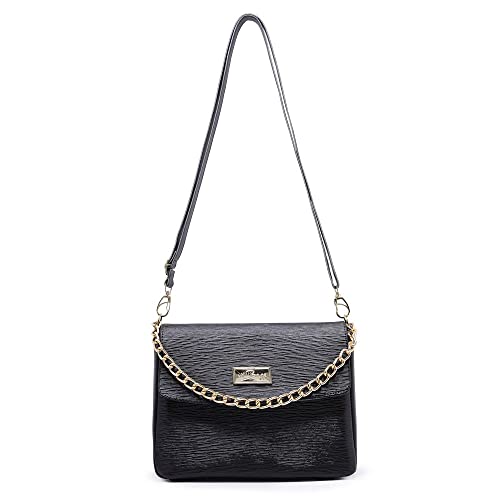 Bolsa Feminina Pequena Com Alça de Mão em Corrente e Transversal Ajustável (Preto)