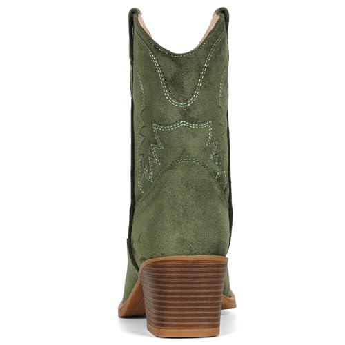 Image of IXU Cowboy Boots for Women Ankle Cowgirl Booties Wide Mid Calf Pointed Toe Western Boots Short Chunky Classic Booties