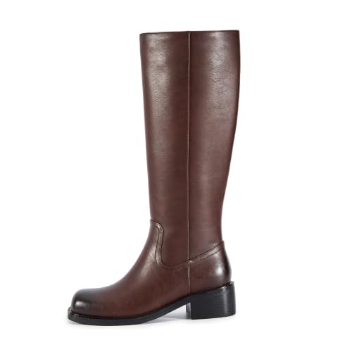 Image of ZJA Knee High Boots Women,Square Toe Chunky Block Low Heel Tall