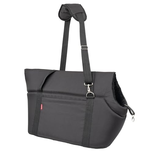BOUTIQUE ZOO Hundetragetasche XL bis 15 kg – große Transporttasche für mittelgroße Hunde & Katzen – weich, faltbar & waschbar – 52×35×39 cm – Schwarz/Minky