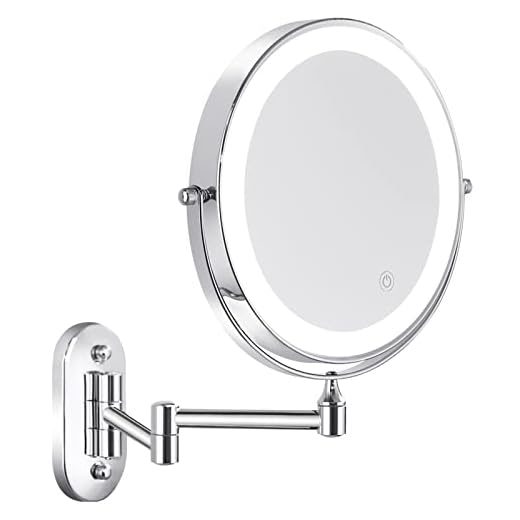 Nicesail LED Lighted Wall Makeup Mirror of 8-Inch, 1X/7X-Magnification with Touch Switch, Ajustable Brightness, Powered by Battery(Not Included), Double Sided Mirror in Chrome Finish (8in,7X)