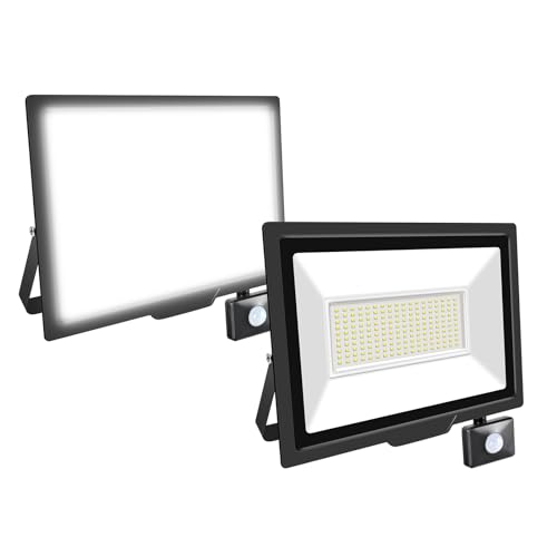 Willpower 2pcs LED Floodlight 150W 15000lm LED Security Lights Outdoor with Motion Sensor IP66 Waterproof PIR Lights White 6000K Wall Light for Garden Garage Court Patio Lawn