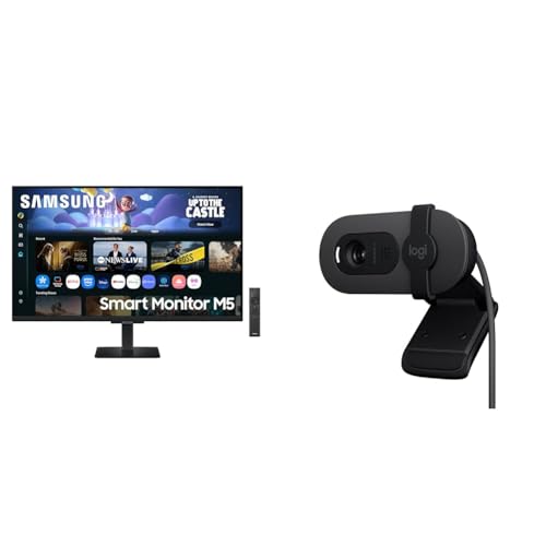 Image of Samsung 32 inch (80cm) M5 Smart Monitor with Smart TV Experience|FHD 1920 x 1080|Screen Mirroring TV Plus|Speakers|Adaptive Sound|Wi-Fi|HDMI|Bluetooth + Logitech Brio 100 Full HD 1080P Webcam
