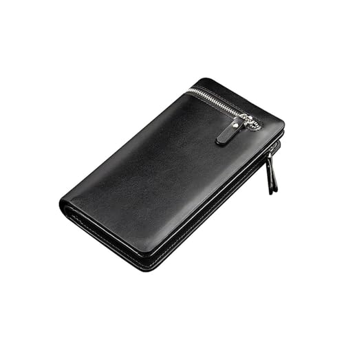 men's wallet Men's Long Double Zipper PU Leather Wallet with Phone Pocket Large Capacity Multifunctional Classic Purse(Black)