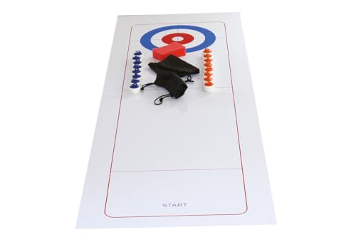 SportFit Tischcurling Spiel 120 × 40 cm Curling-Set mit 16 Curlingsteinen (Rot & Blau) | Magnetische Spielfläche Beutel & Zubehör | Curling Spaß für Zuhause Schule & Büro