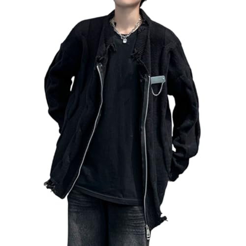 Men's Ripped Knitted Cardigan Sweaters Full Zip Up Drop Shoulder Long Sleeve Cardigans Streetwear for Men
