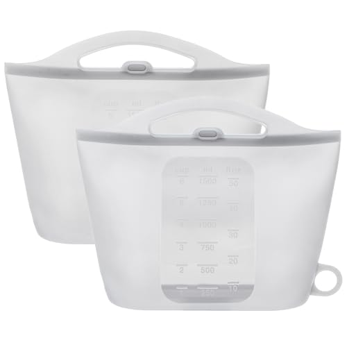 Image of DOYOQI 2 Pack Silicone Microwave Steam Sterilizer Bags, 1.5L Reusable Steam Bags for Home and Travel, Silicone Fresh Keeping Bag for Baby Bottles, Accessories, Gray