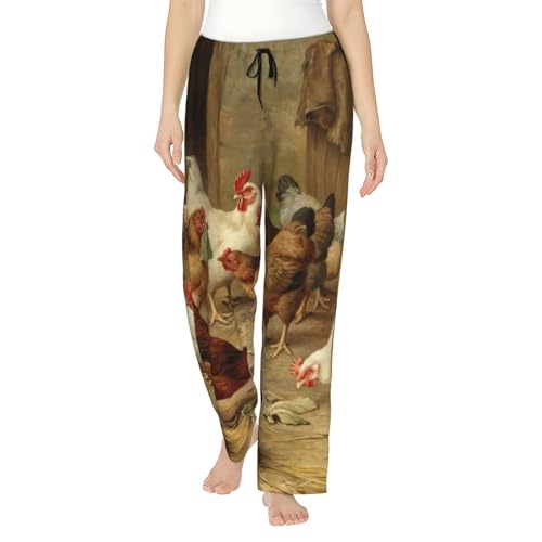 Pantalon pyjama imprimé poulet pour femme : bas de survêtement à poches