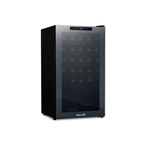 Newair 34 Bottle Wine Cooler Refrigerator | Shadow Series | Freestanding Mirrored Wine and Beverage Fridge with Double-Layer Tempered Glass Door & Compressor Cooling For Reds, Whites, & Sparkling Wine