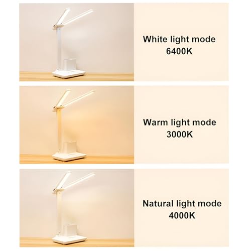 Image of Dual Head Rechargeable LED Reading Light - 1200mAh Battery, 3 Color Modes (Warm, Natural, Cool White), Dimmable Eye-Care Desk Lamp with Adjustable Arms for Study Table, Bedside, Home & Office