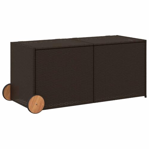 Nqyjm - Caja de almacenamiento de jardín y ruedas (283 L, poli ratán, caja de almacenamiento de herramientas de jardín para exterior, balcón o terraza