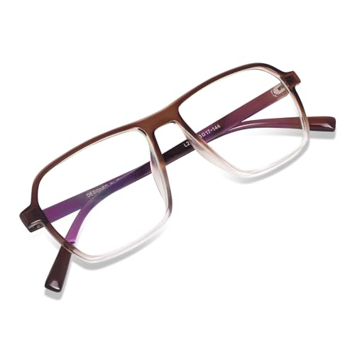 Image of Peter Jones Brown Square Unisex Medium Sleek Optical Frame with Anti Glare Lenses (AG216BR)