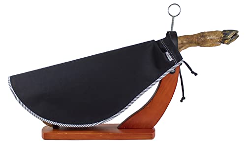 Cubre Jamón Negro Con Vivo De Rayas Al Rededor, Con Forma Redondeada. Protector Para Jamón O Paletilla C-J-Negro Rayas