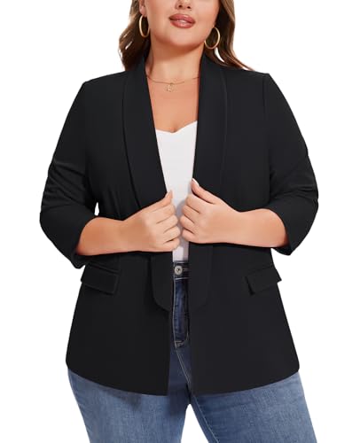MINTLIMIT Plus Size Blazers for Women Casual Work Office 3/4 Sleeve Open Front Cardigan Suit Jacket Blazer with Pockets2