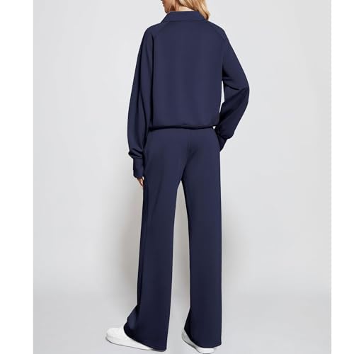 Legou Conjunto de roupas esportivas femininas de cor lisa casual conjunto de duas peças, Branco/pret