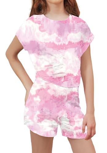 Image of ARTMINE Girl's Summer Cute Short Sleeve T-Shirt and Shorts Set