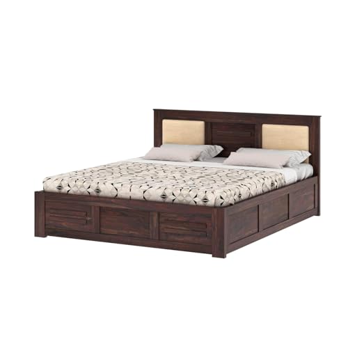 Image of Ganpati Arts Solid Sheesham Wood Swiss King Size Bed with Box Storage and Headbaord | Wooden Double Bed Cot Palang Furniture for Bedroom, Guest Room, Hotel and Home (Walnut Finish)