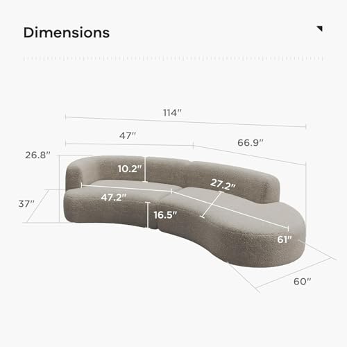 Image of Modern Style Curved Sectional Living Room Couch, Minimalist Comfy Boucle Fabric Modular Sofa for Apartment, Home Office, Right Hand Facing, Light Coffee
