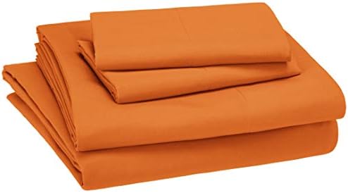 Amazon Basics Kid's Soft Easy-Wash Lightweight Microfiber 4-Piece Sheet Set, Full, Bright Orange