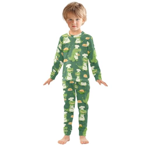 Cartoon Pajamas Set Crocodile Chef Green Long Sleeve PJs Cotton Jammies Sleepwear Top and Pants3