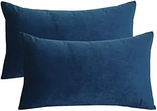 Lutanky Velvet Cushion Covers (Pack of 2) Lovely Rectangle Throw Pillow Cases Soft Solid Decorative Pillow Covers for Sofa Bedroom Car 12x20 Inch 30 x 50 cm (navy blue 1, 2 Pieces)