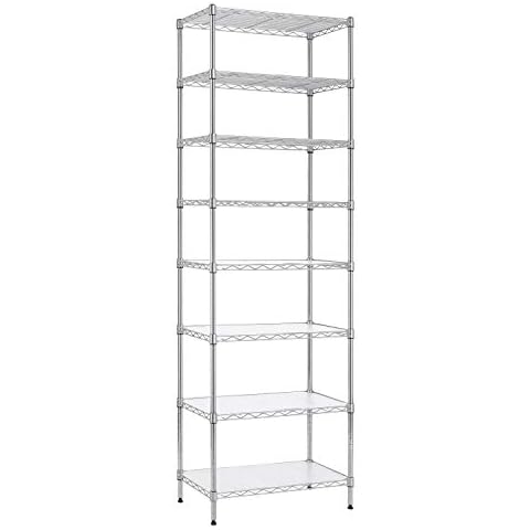 Finnhomy 8-Tier Wire Shelving Unit Adjustable Steel Wire Rack Shelving 8 Shelves Steel Storage Rack or Two 4-Tier Shelving Units with PE mat, Leveling Feet and Safety Device, NSF Certified, Chrome Cover