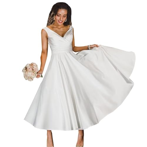 Tea-Length Satin V-Neck
